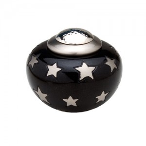 Round Simplicity Keepsake Small Urn (Black with Silver Stars) - "Made with Love"